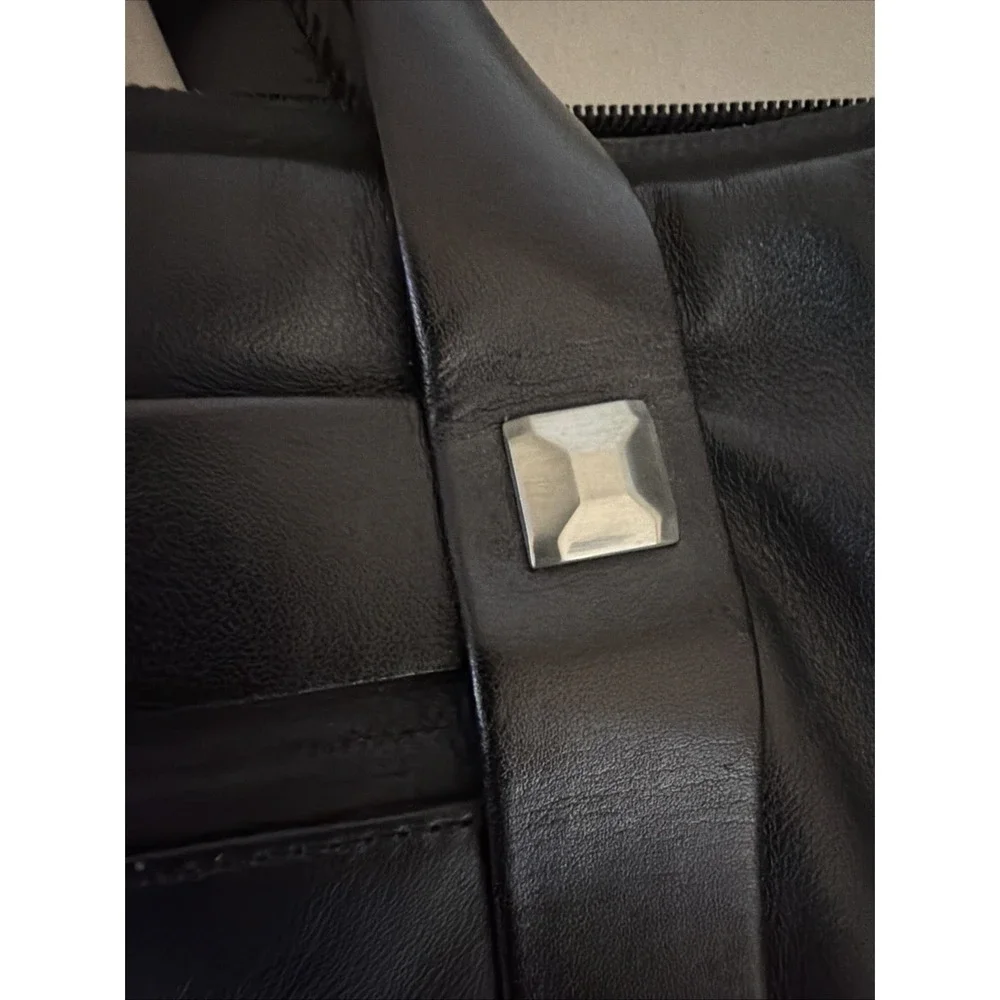 MCM Black Leather Briefcase Studded Embossed Document Case Laptop Bag W/ Tag